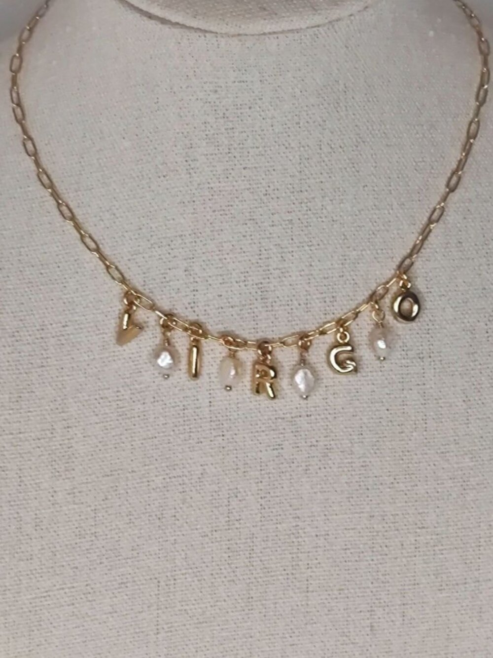LUNA NORTE Virgo Gold Tone Pearl Charm Necklace